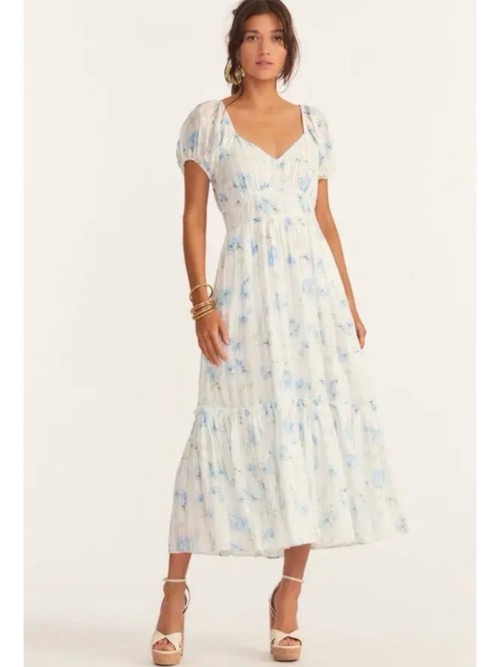 LoveShackFancy Angie Blue Rose Midi Dress